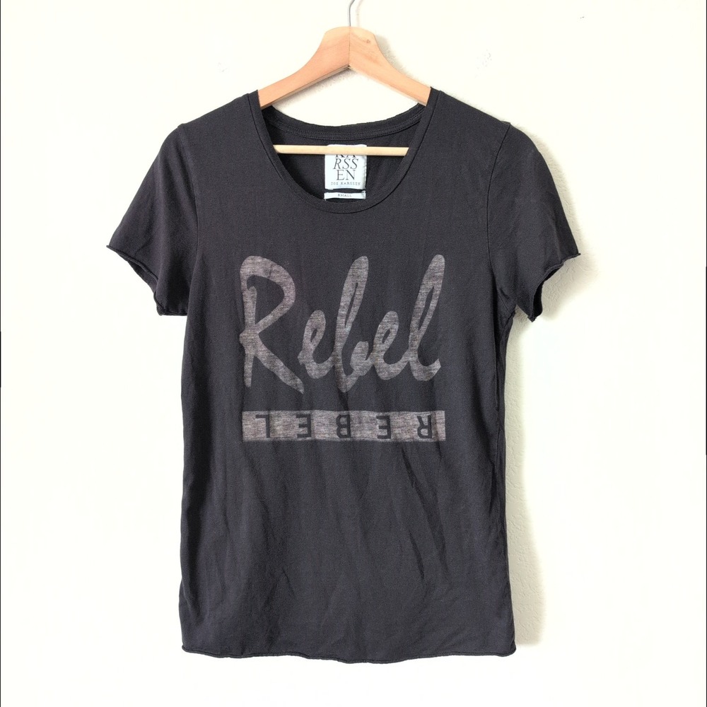 Zoe Karssen Rebel Graphic T-Shirt Charcoal Grey Cotton Modal Blend Small